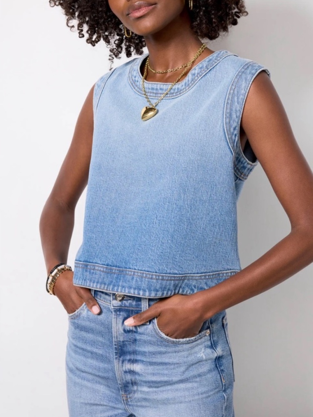 Evereve Light Blue Denim Tank Top